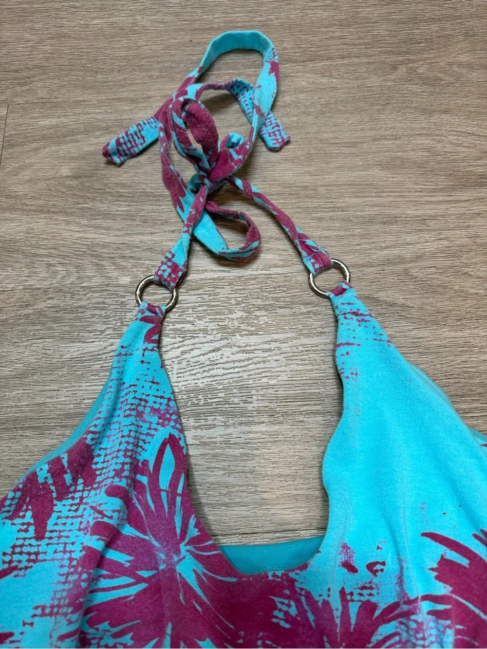 Vintage VS Bra Top Turquoise & Magenta Floral Halter Sundress - Picture 2 of 4